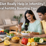 Woman eating healthy fruits and vegetables to improve reproductive health naturally